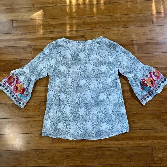 Savanna Jane Multicolor Floral Embroidered Rayon Bell Sleeve Blouse - Picture 3 of 9